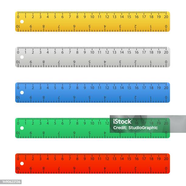 20cm On Ruler Set Rulers 20 Centimeters With Isolated On White Measuring Tool School ...
