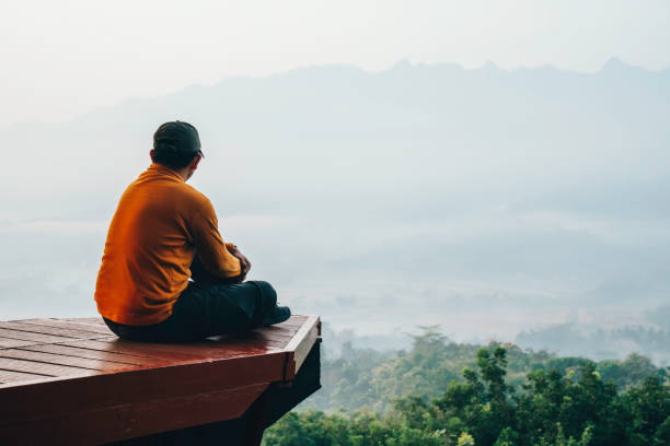 istock A man hiking with a view from the material wood 1490624460
