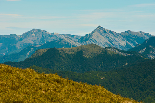 Aerial view of beautiful mountains at morning.