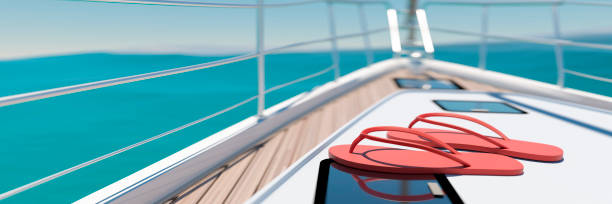 istock Pair of flip flops on a yacht 3d render 1490627326