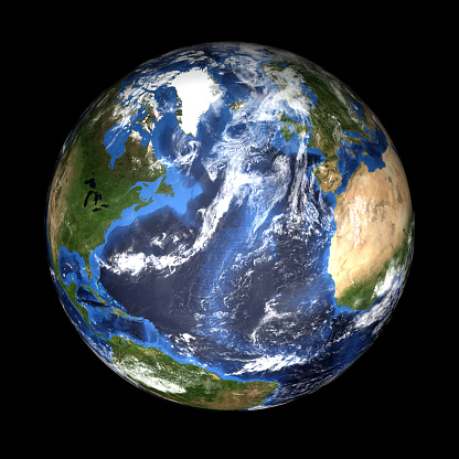 Earth view to north america, europe, africa and south america.