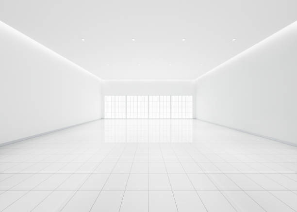 istock 3d rendering of white tile floor and empty room for background. 1490629593