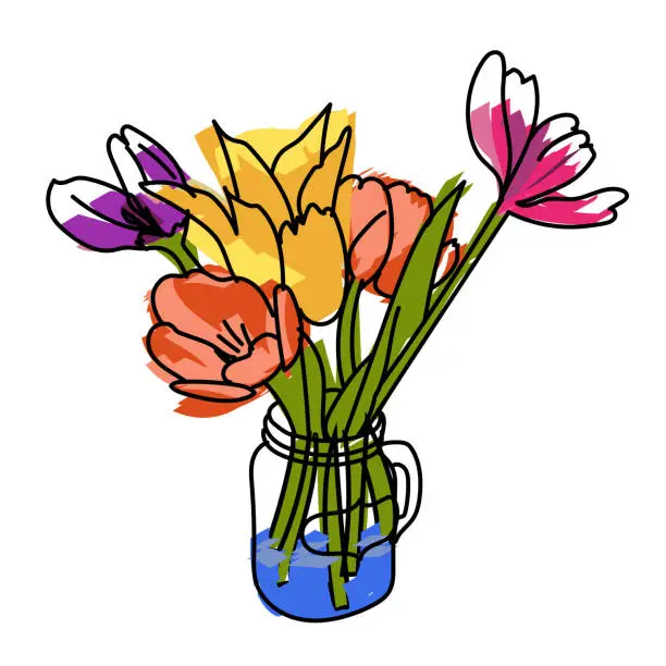 Vector illustration of Spring Tulips Flowers Bouquet Brights