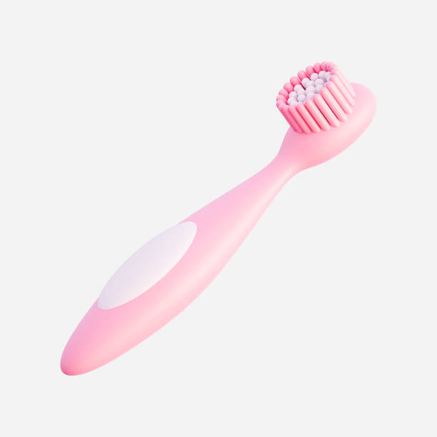 3d renderização ñute escova de dentes rosa. - toothbrush pink turquoise blue - fotografias e filmes do acervo