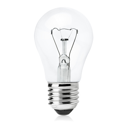 one incandescent light bulb on a white isolated background