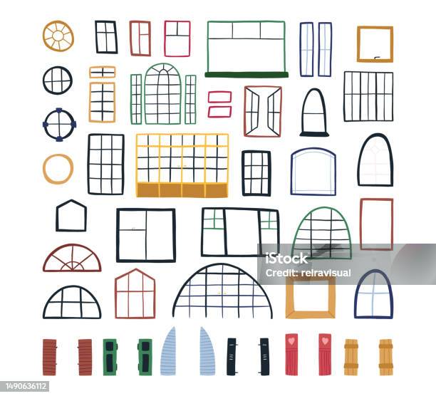 Cartoon Windows Pattern Big Collection Of Hand Drawn Windows Cartoon Flat Vector Illustration ...