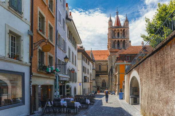 View of downtown Lausanne - Switzerland stock photo