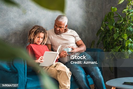 istock Family Togetherness: Father and Son Sharing a Reading Session 1490647327