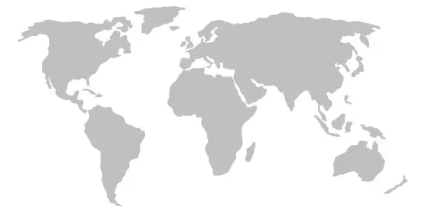 Vector illustration of Gray simplified world map (Europe and Africa centered)