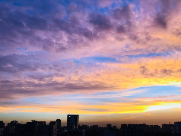 istock Colorful Blue orange cloudy Sky. 1490654570