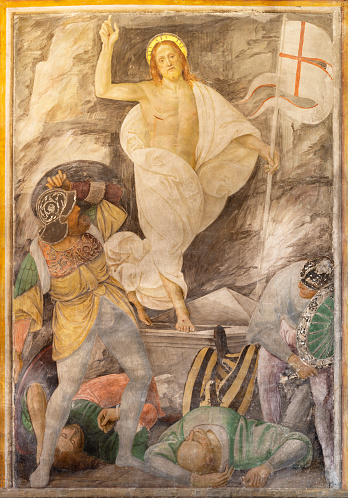 Varallo -  The renaissance fresco of Resurrection of Jesus in the church Chiesa Santa Maria delle Grazie  by Gaudenzio Ferrari (1513).