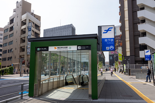 Fukuoka, Japan - April 20, 2023 : Fukuoka City Subway Kushida Shrine Station in Fukuoka, Japan. Kushida Shrine Station opens on the extension of the Nanakuma Line.