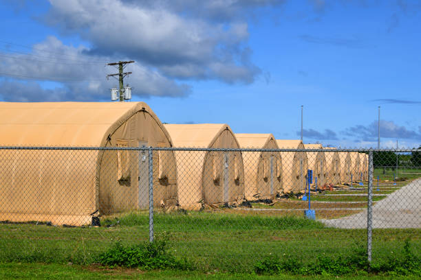 Saipan, Northern Mariana Islands: Northern Marianas College, military tents erected by the US Army Corps of Engineers are used as all but two of its buildings were destroyed by Super Typhoon Yutu - HMS Kobler Campus, As Gonno Road.
