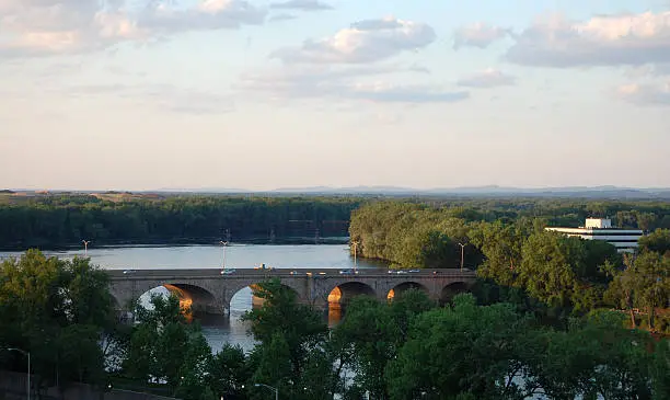 The Bulkeley Bridge over the Connecticut River in Hartford. Taken from the west side of the river facing northeast.