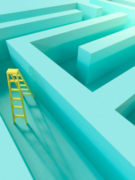 istock Ladder set up in a maze 3d render 1490657764