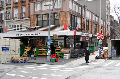 New York, USA, April 11, 2023 - Schwartz Kosher Supermarket on Lee Ave, South - Williamsburg, Brooklyn , New York.