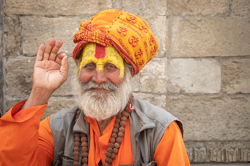 Kathmandu, Nepal - April-22-2023 : A yogi is a practitioner of Yoga, including a sannyasin or practitioner of meditation in Indian religions.