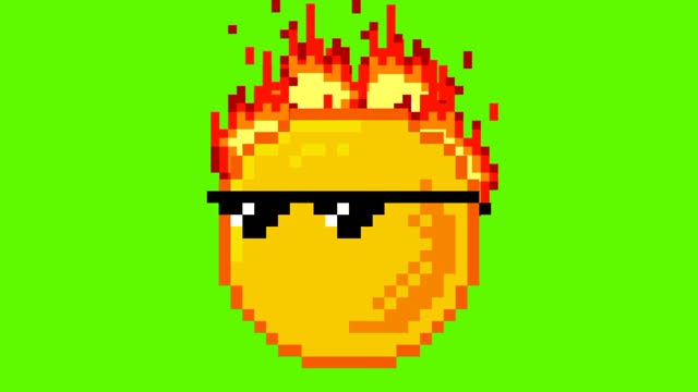 Animated pixel art sun cartoon character for summer on green screen