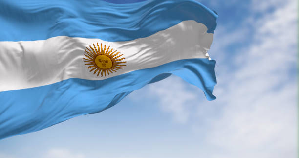 istock Argentina national flag fluttering in the wind on a sunny day 1490660908