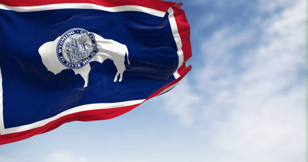 istock Wyoming state flag waving on a clear day 1490660955