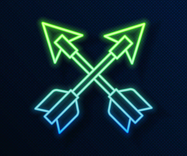 Glowing neon line Crossed arrows icon isolated on blue background. Vector Glowing neon line Crossed arrows icon isolated on blue background. Vector. cherokee clip art stock illustrations