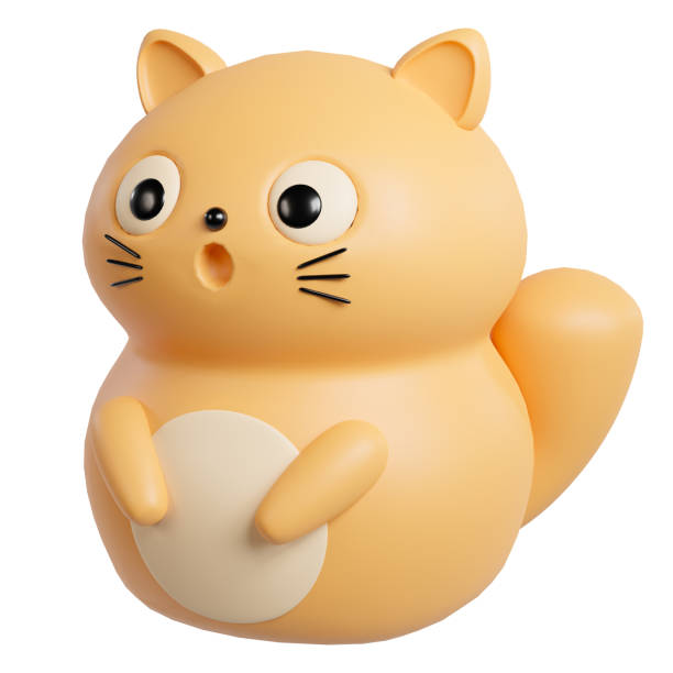 Cat cartoon character 3d icon on white