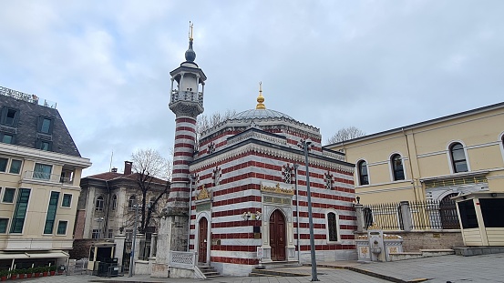 Istanbul, Türkiye – January 12, 2023: Façade of Nallı Masjid mosque in Istanbul.