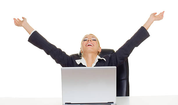 Businesswoman expressing happines stock photo