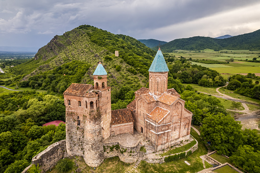 Aerial view of the Gremi castle and church. Kakheti, Georgia.