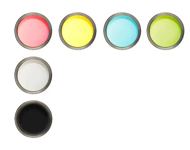 Cans of paint with different colours