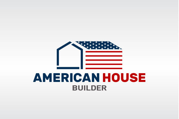 Real Estate symbol Concept American Design Red white and blue colors related to american flag american flag house stock illustrations