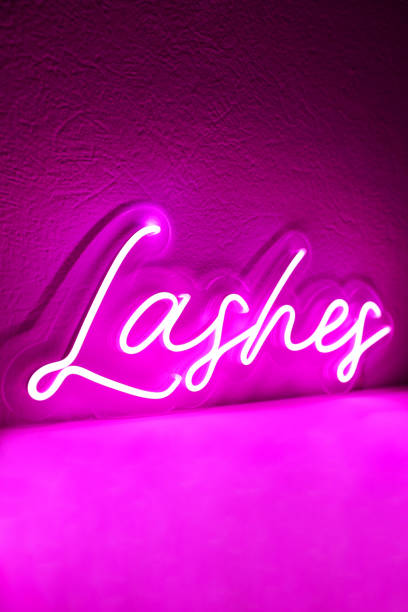 istock Pink neon sign lashes. Trendy style. Beauty style. 1490679046
