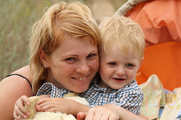 Mother and son stock photo