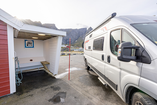 A clean and organised dumping station for vans and motorhomes, road trip concept.