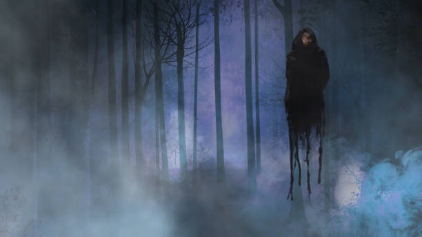 istock Dark Figure Floating in Haunted Forest 1490688181