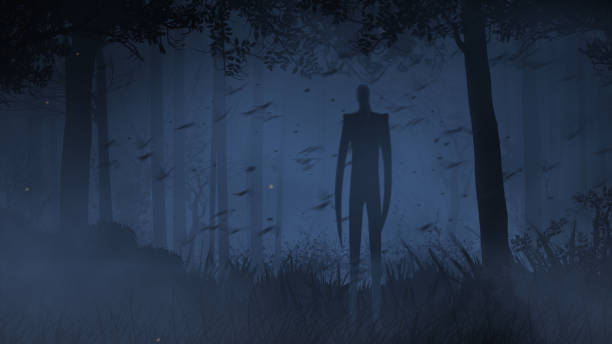 istock Slender Creature in Foggy Forest with Bats 1490688316