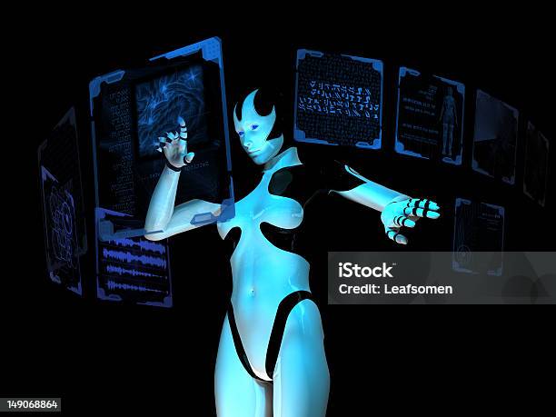 Cyborg Utilizzando Computer - Fotografie stock e altre immagini di Acciaio - Acciaio, Adulto, Bellezza