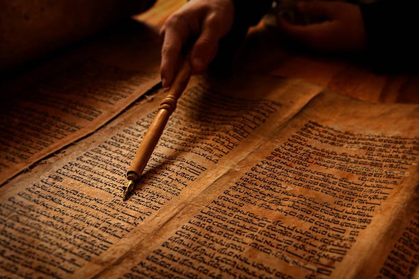 Reading the Torah Torah being read at a Bar Mitzvah hebrew script photos stock pictures, royalty-free photos & images