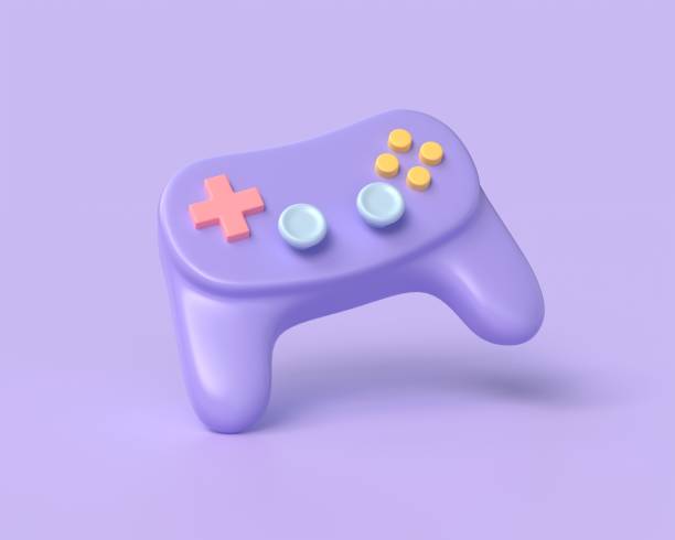 istock 3d purple gamepad, joystick, entertainment gaming process symbol. 3d render illustration 1490690725