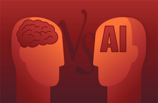 mind vs ai - dilemma of mankind future - chat gpt stock illustrations