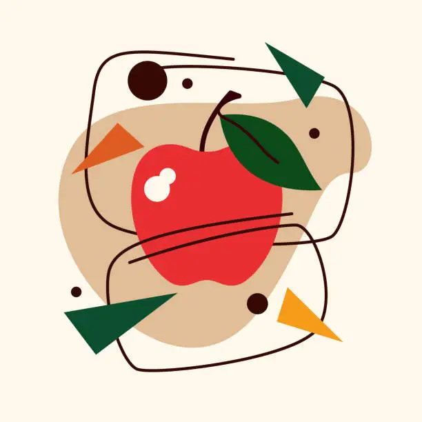 Vector illustration of Vector graphics in a minimalistic fashionable style with geometric elements. Illustration of a apple in a flat style.