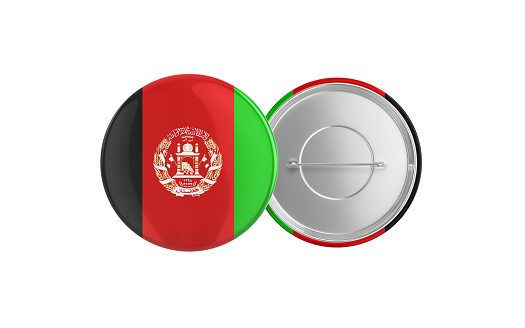 3d Render Afghan Flag Badge Pin Mocap, Front Back Clipping Path, It can be used for concepts such as Policy, Presentation, Election.