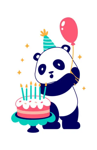 Vector illustration of Birthday Panda With Cake