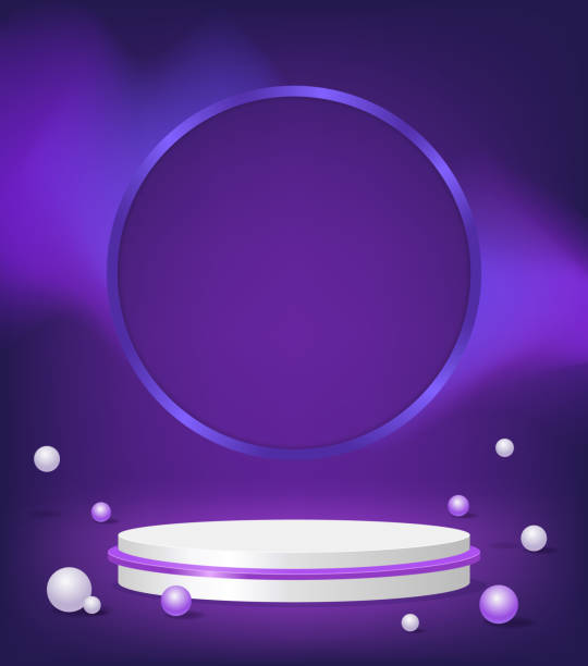 istock Abstract room with white pedestal podium, round shape and balls 1490697783