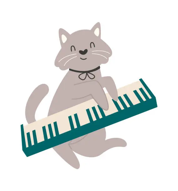 Vector illustration of Cat Playing On Synthesizer