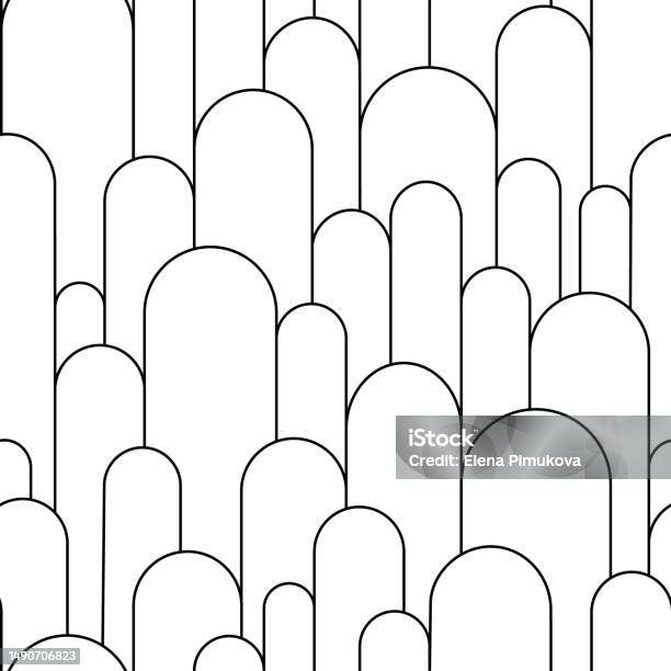 Linear Arcing Patterns Boho Arch Seamless Pattern Geometric Art Deco Simple Background Black ...