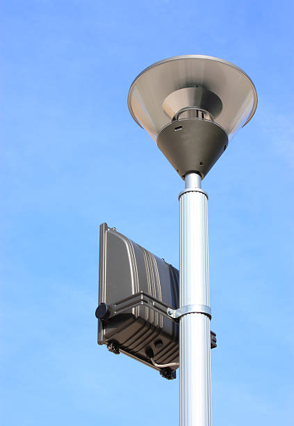 Street lighting with searchlight stock photo