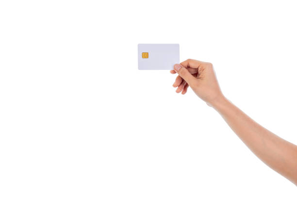 istock Hand holding credit card isolated on white background with clipping path. 1490707738