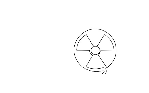 One continuous line radiation hazard concept. Atomic energy radioactivity warning icon. Single line drawing sketch art. Reactor science nuclear power energy vector illustration.