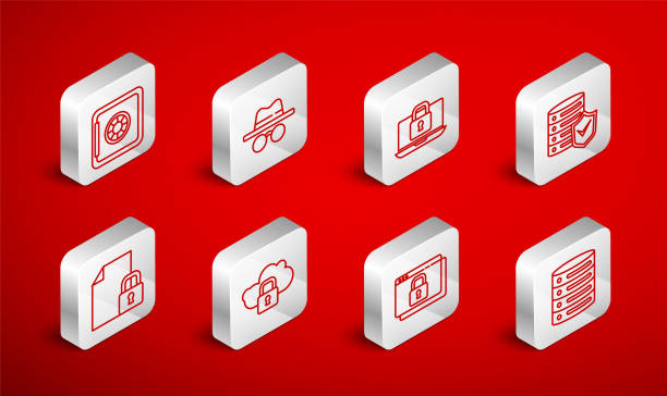 Set line Server, Data, Web Hosting, Incognito mode, Laptop and lock, with shield, Secure your site HTTPS, SSL, Safe, Cloud computing and Document icon. Vector Set line Server Data Web Hosting Incognito mode Laptop and lock with shield Secure your site HTTPS SSL Safe Cloud computing and Document icon. Vector. switch banks stock illustrations